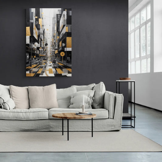 Urban Fragmented Elegance Black White and Gold Abstract - Canvas Wall Art Living Room