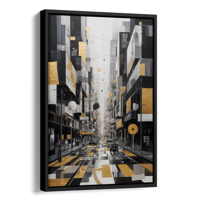 Urban Fragmented Elegance Black White and Gold Abstract Side - Black Canvas Wall Art