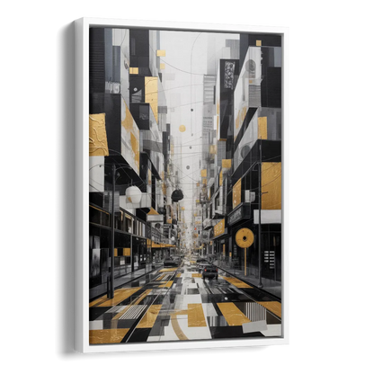 Urban Fragmented Elegance Black White and Gold Abstract Side - White Canvas Wall Art