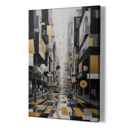 Urban Fragmented Elegance Black White and Gold Abstract - Canvas Print Art Sides