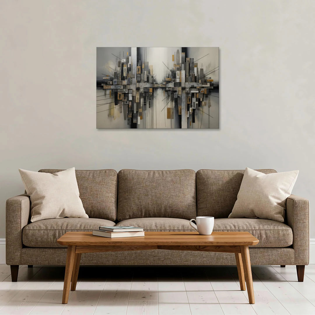 Urban Layers Grey Abstract - Canvas Wall Art - Sofa - 36x24