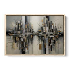 Urban Layers Grey Abstract - Oak Framed Canvas Wall Art - Front