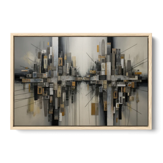 Urban Layers Grey Abstract - Oak Framed Canvas Wall Art - Front