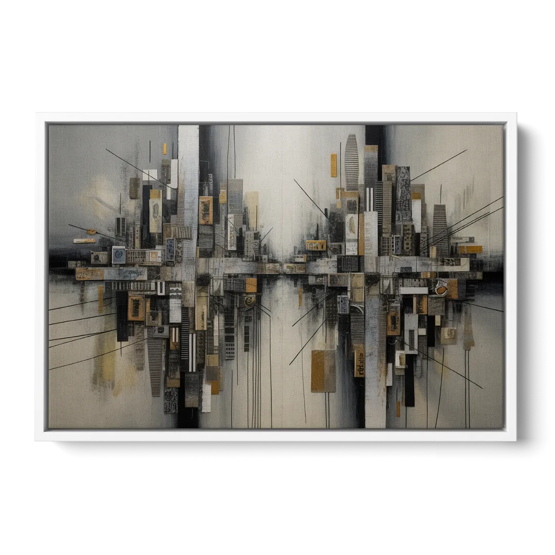 Urban Layers Grey Abstract - White Frame Canvas