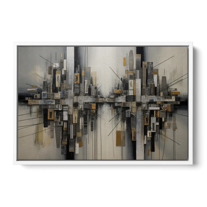 Urban Layers Grey Abstract - White Frame Canvas