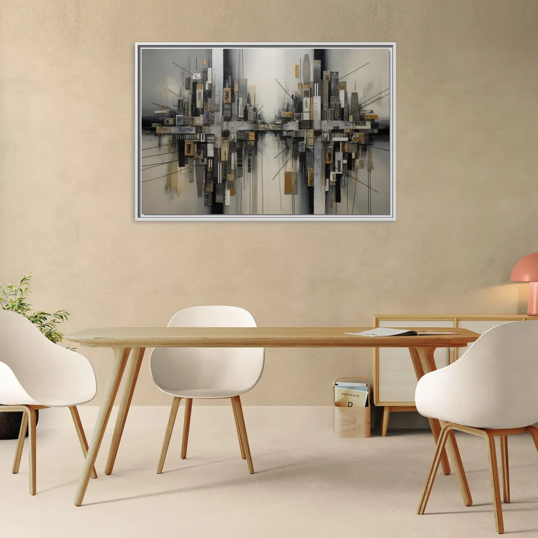 Urban Layers Grey Abstract - Living Room White Frame Canvas