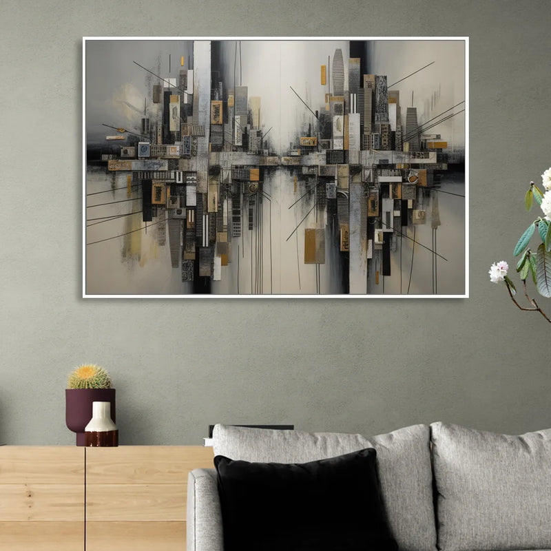 Urban Layers Grey Abstract Living Room - White Canvas Wall Art