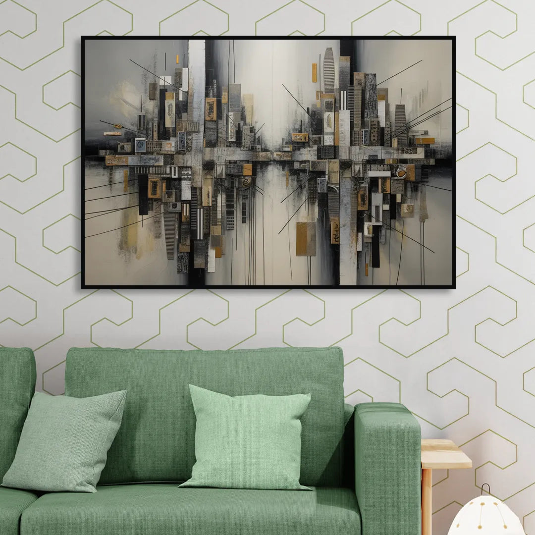 Urban Layers Grey Abstract Living Room - Black Canvas Wall Art