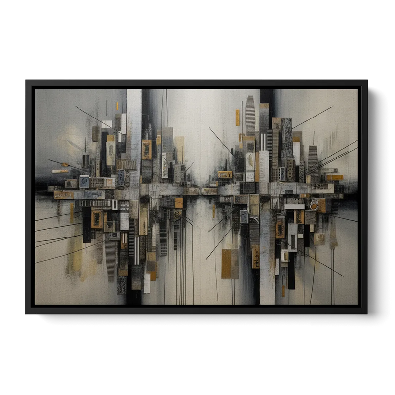 Urban Layers Grey Abstract Front - Black Canvas Wall Art