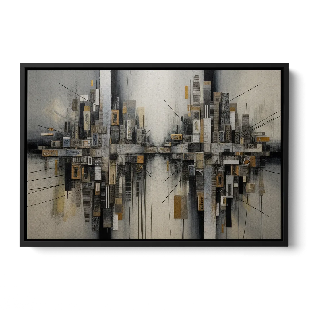 Urban Layers Grey Abstract - Black Frame Canvas