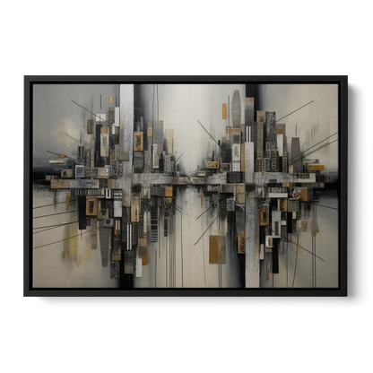 Urban Layers Grey Abstract - Black Frame Canvas
