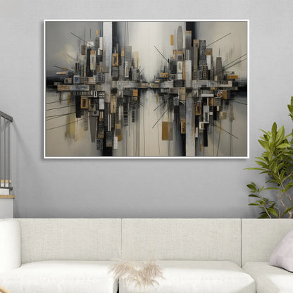 Urban Layers Grey Abstract Sitting Room - White Canvas Wall Art