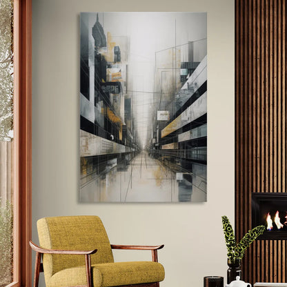 Urban Sophistication Grey and White Abstract Sitting Room - Canvas Wall Art