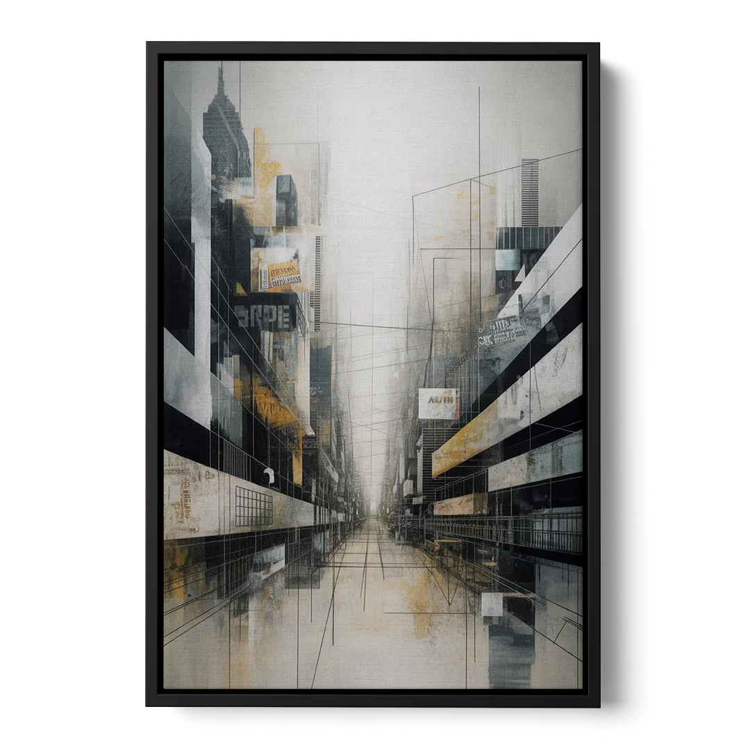 Urban Sophistication Grey and White Abstract - Black Frame Canvas