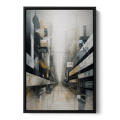 Urban Sophistication Grey and White Abstract - Black Frame Canvas