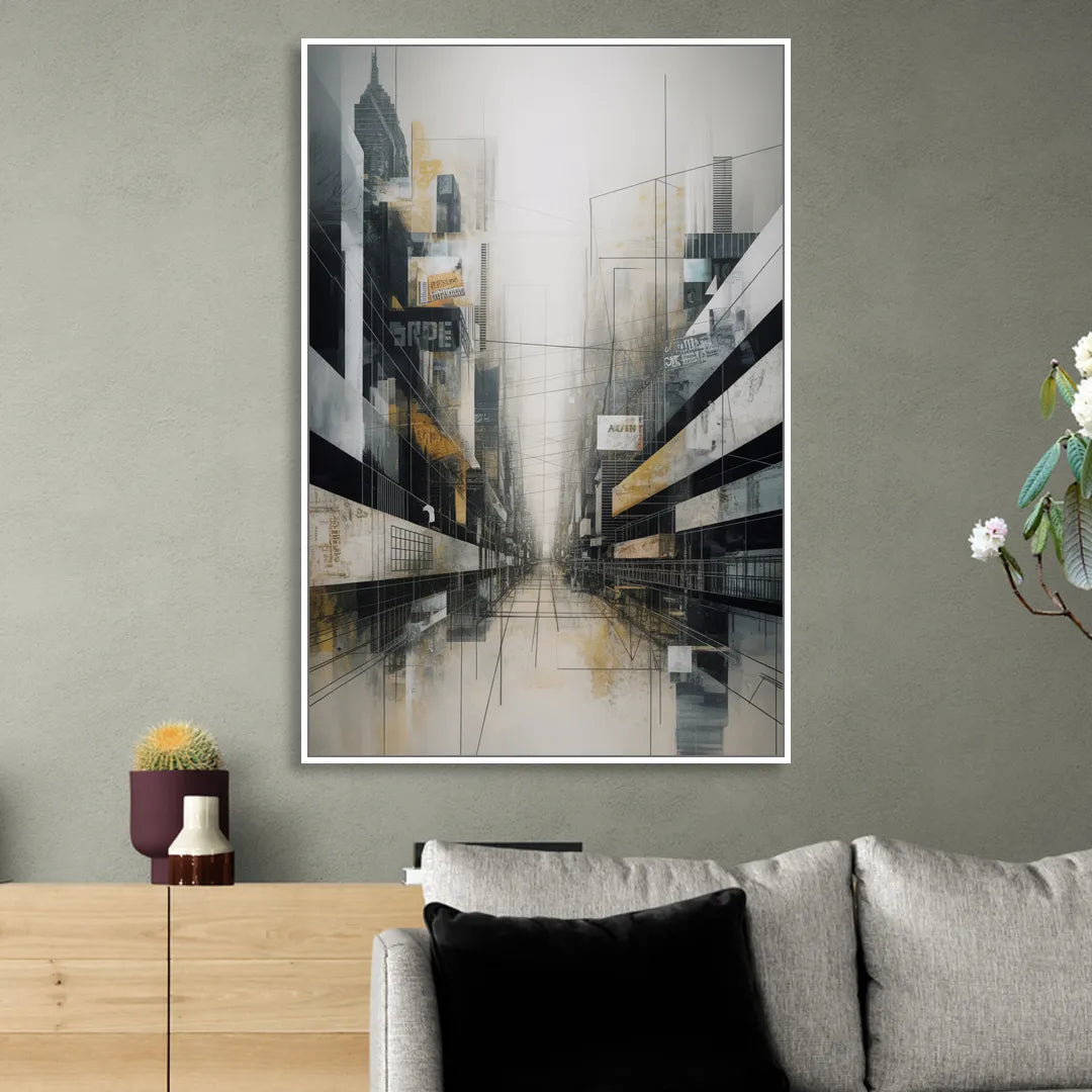 Urban Sophistication Grey and White Abstract Living Room - White Canvas Wall Art