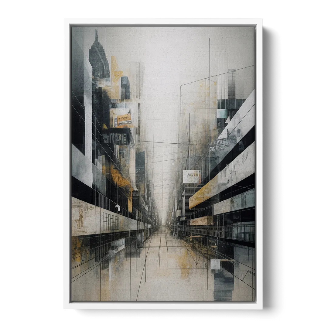 Urban Sophistication Grey and White Abstract - White Frame Canvas