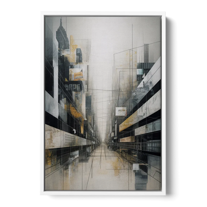 Urban Sophistication Grey and White Abstract - White Frame Canvas