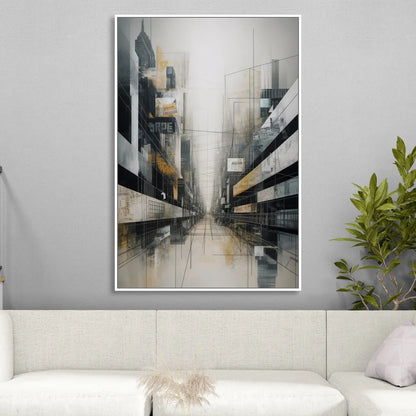 Urban Sophistication Grey and White Abstract Sitting Room - White Canvas Wall Art