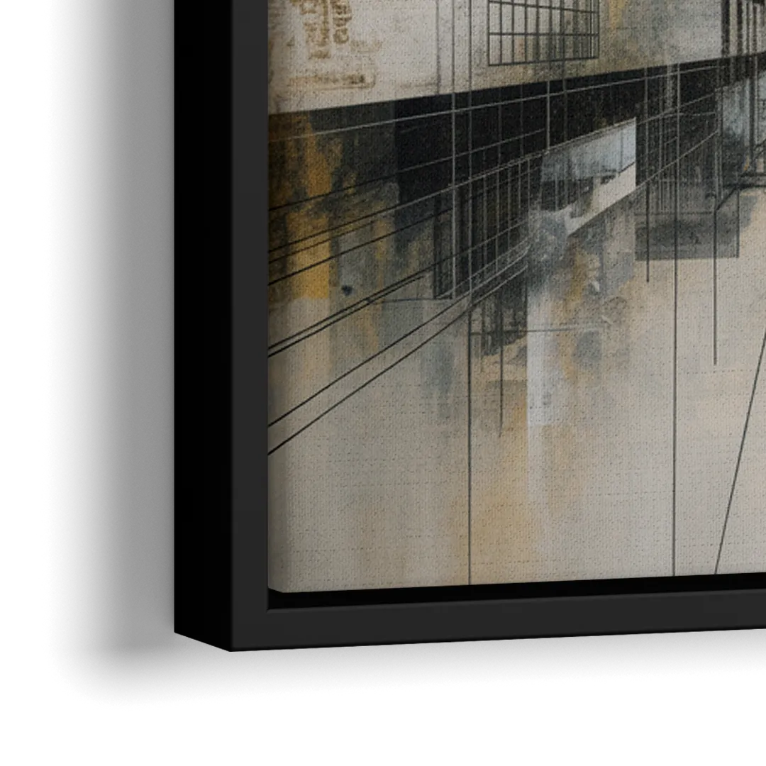 Urban Sophistication Grey and White Abstract - Close-Up Black Frame Canvas