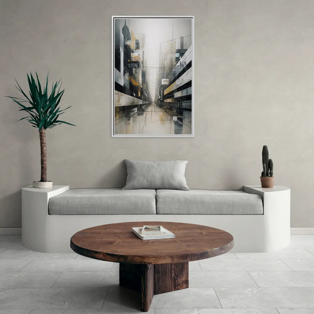 Urban Sophistication Grey and White Abstract - Living Room White Frame Canvas