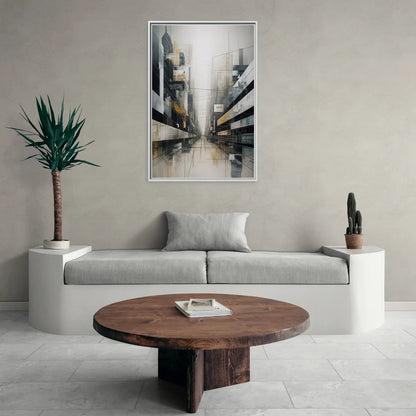 Urban Sophistication Grey and White Abstract - Living Room White Frame Canvas