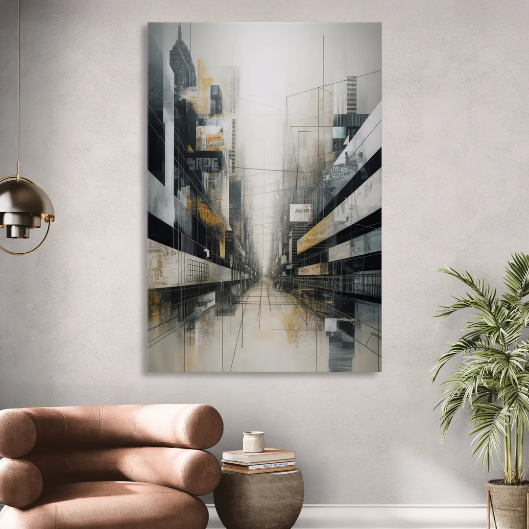 Urban Sophistication Grey and White Abstract Living Room - Canvas Wall Art