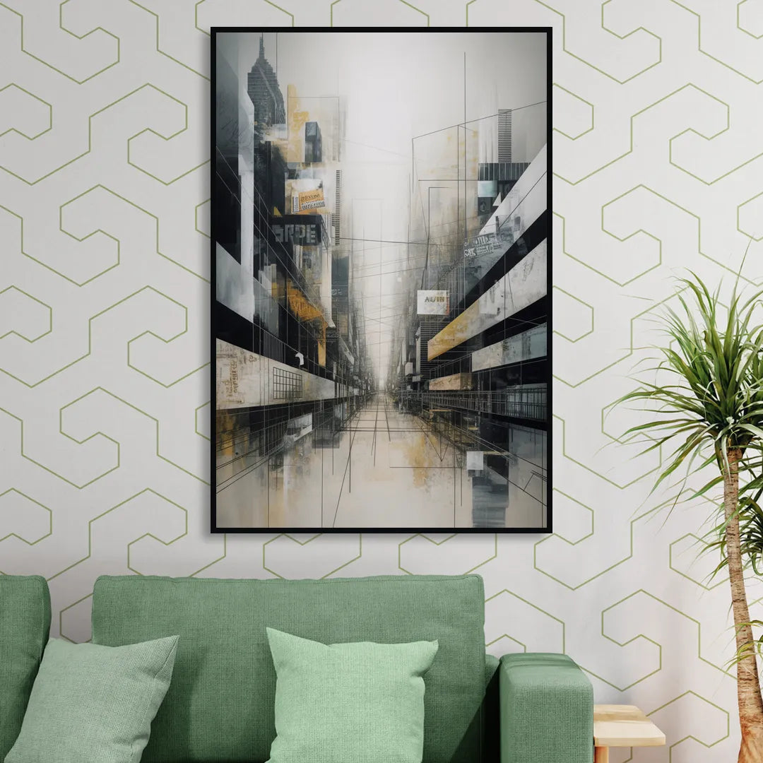 Urban Sophistication Grey and White Abstract Living Room - Black Canvas Wall Art