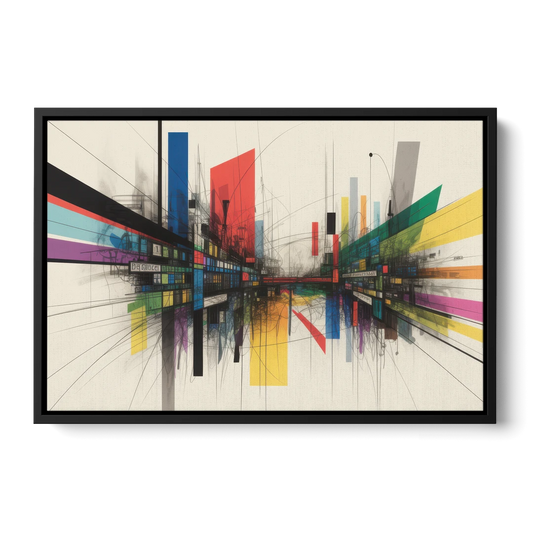 Urban Symphony Colorful Abstract - Black Framed Canvas Wall Art - Front