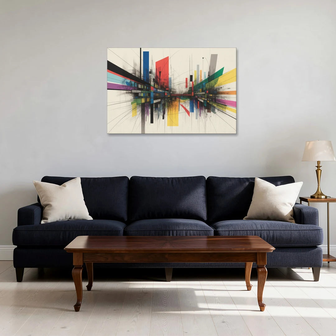 Urban Symphony Colorful Abstract - Canvas Wall Art - Sofa - 36x24