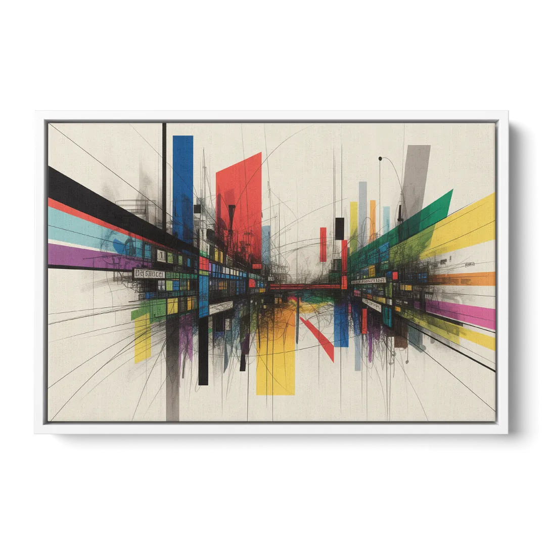 Urban Symphony Colorful Abstract - White Frame Canvas