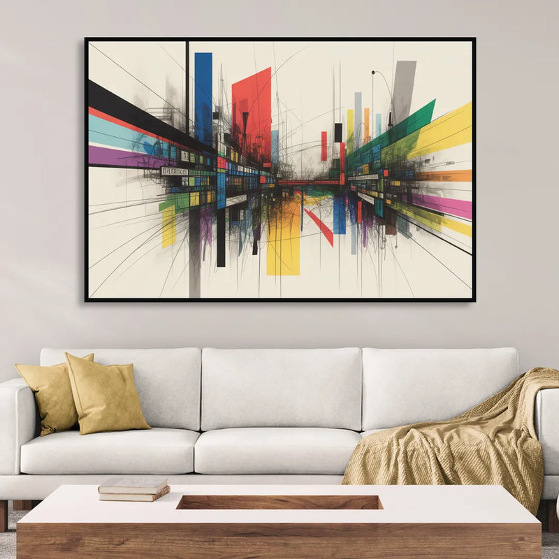 Urban Symphony Colorful Abstract Sitting Room - Black Canvas Wall Art