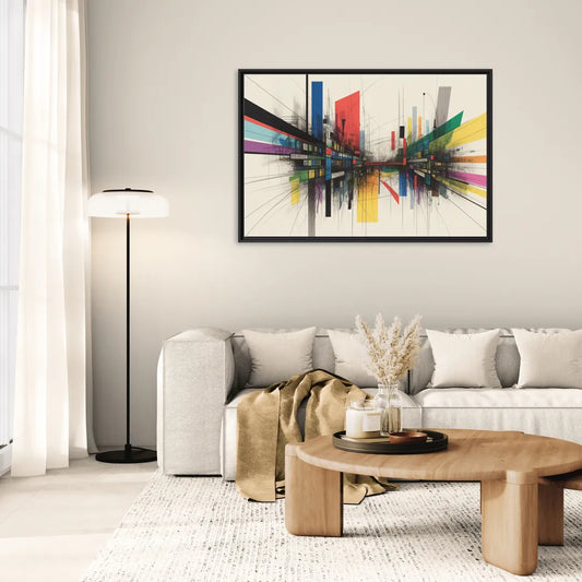 Urban Symphony Colorful Abstract - Living Room Black Frame Canvas