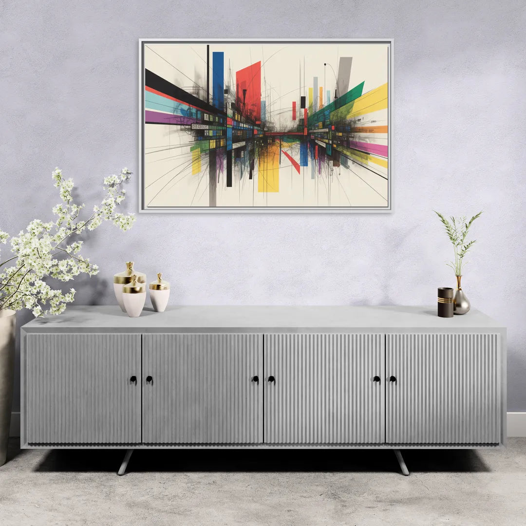 Urban Symphony Colorful Abstract - Living Room White Frame Canvas