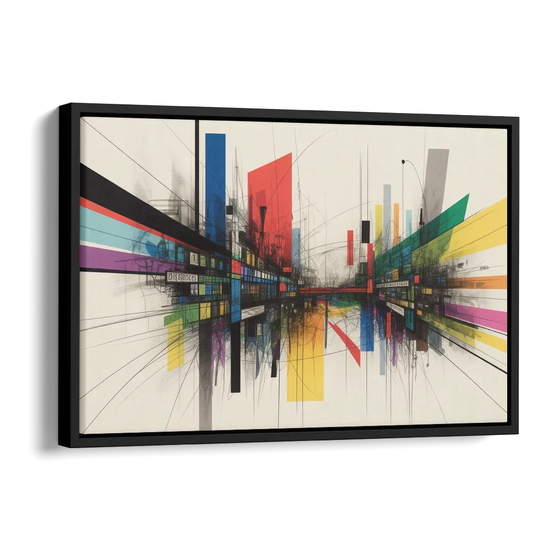 Urban Symphony Colorful Abstract Side - Black Canvas Wall Art