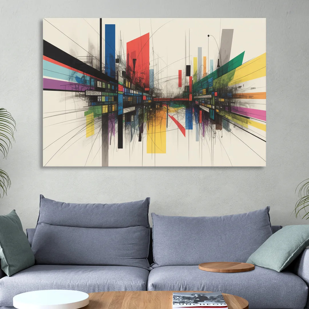 Urban Symphony Colorful Abstract Sitting Room - Canvas Wall Art