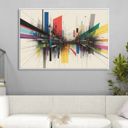 Urban Symphony Colorful Abstract Living Room - White Canvas Wall Art