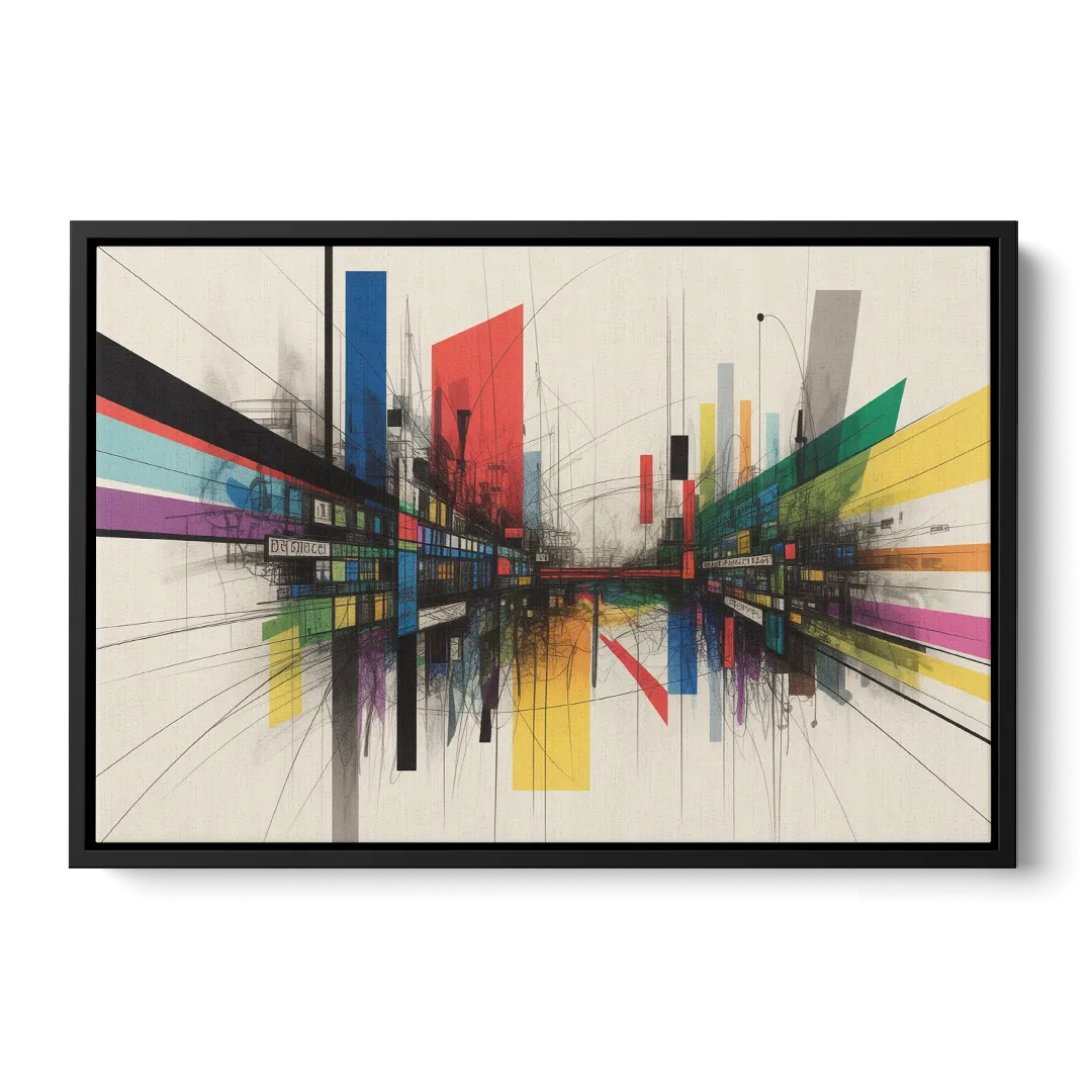 Urban Symphony Colorful Abstract Front - Black Canvas Wall Art