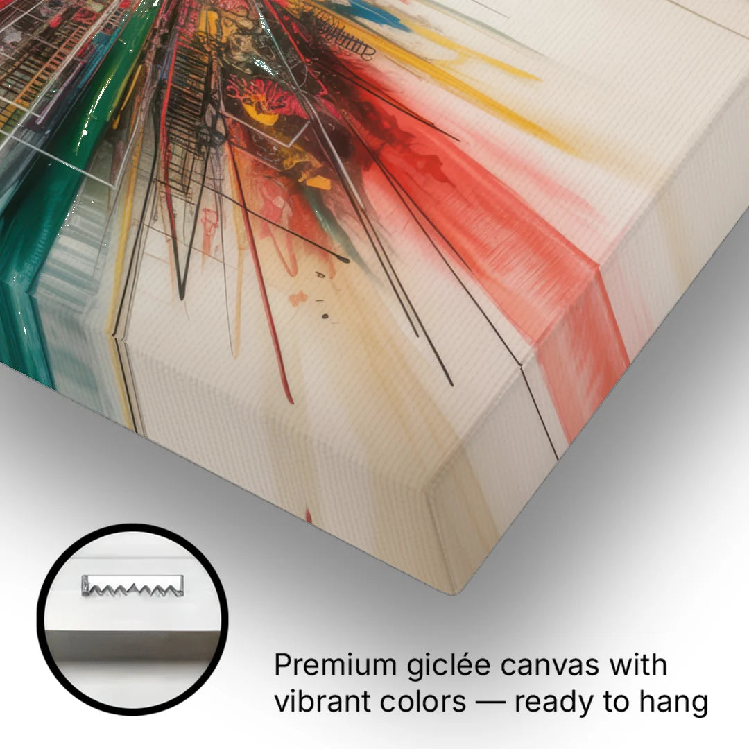 Urban Symphony Red Abstract - Canvas Wall Art - Gallery Wrap Corner
