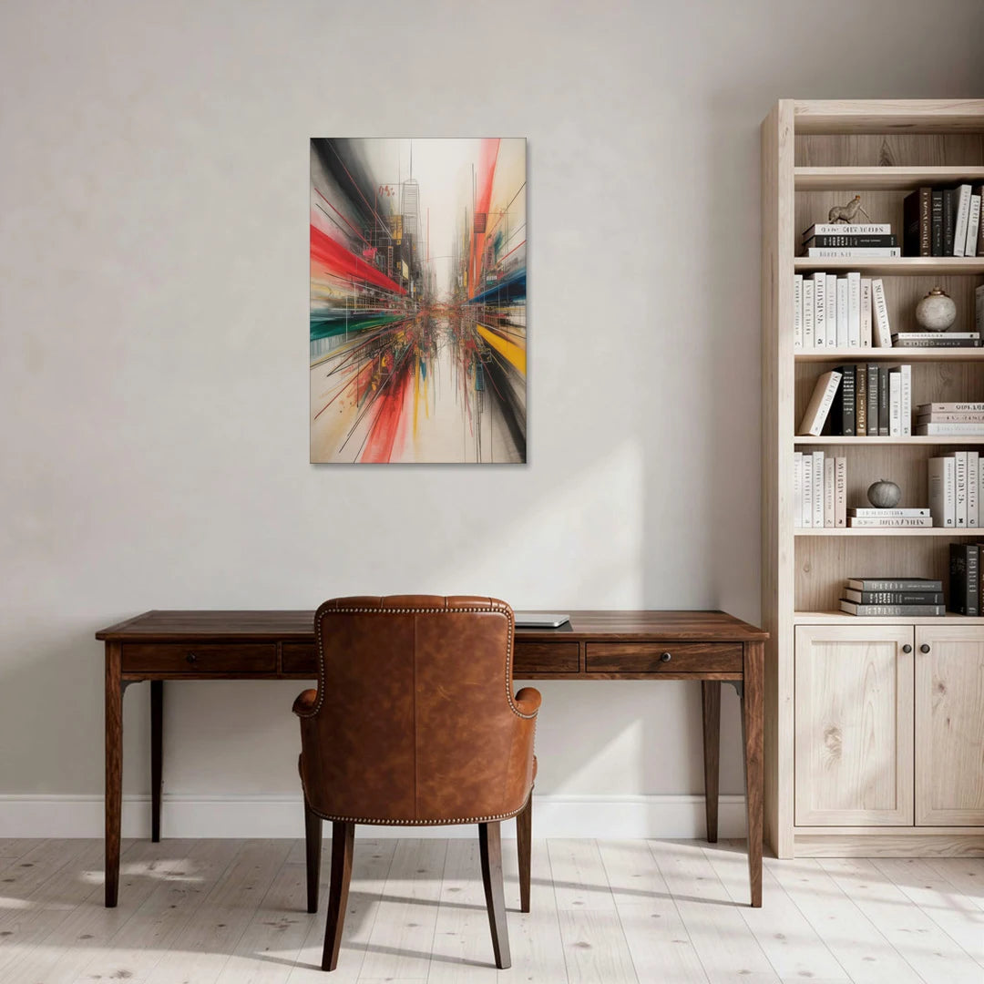 Urban Symphony Red Abstract - Canvas Wall Art - Office - 24x36