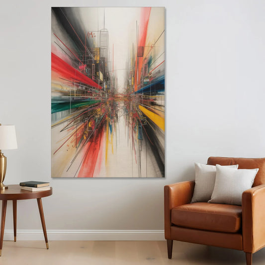 Urban Symphony Red Abstract - Canvas Wall Art - Sofa - 40x60