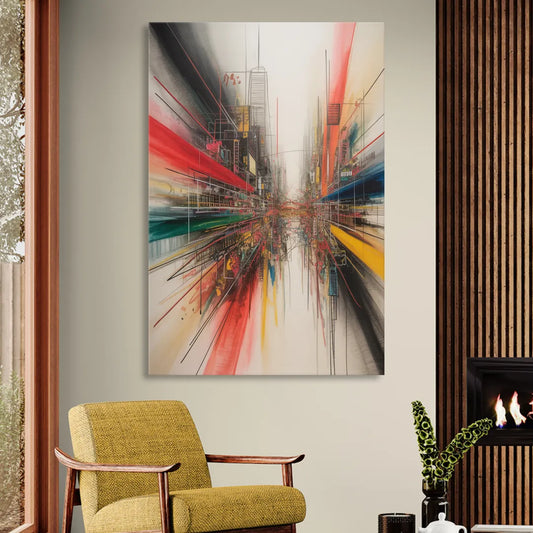 Urban Symphony Red Abstract Living Room - Canvas Wall Art