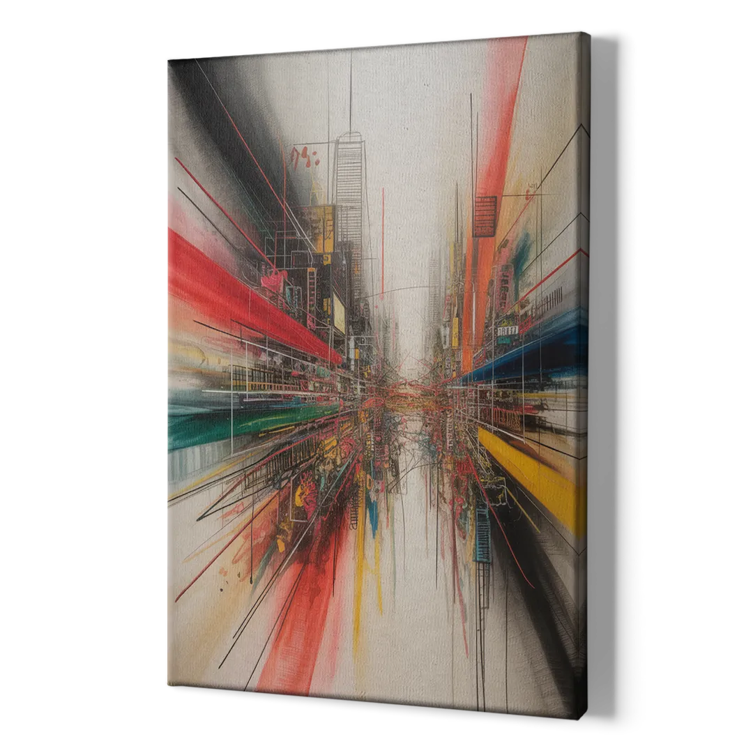 Urban Symphony Red Abstract - Canvas Print Art Sides