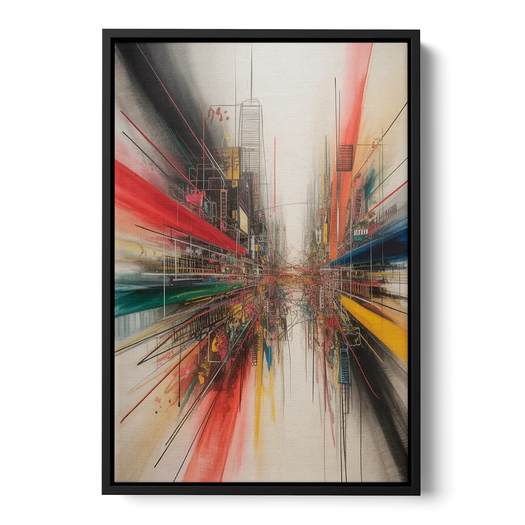 Urban Symphony Red Abstract - Black Frame Canvas