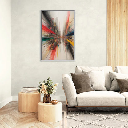 Urban Symphony Red Abstract - Living Room White Frame Canvas
