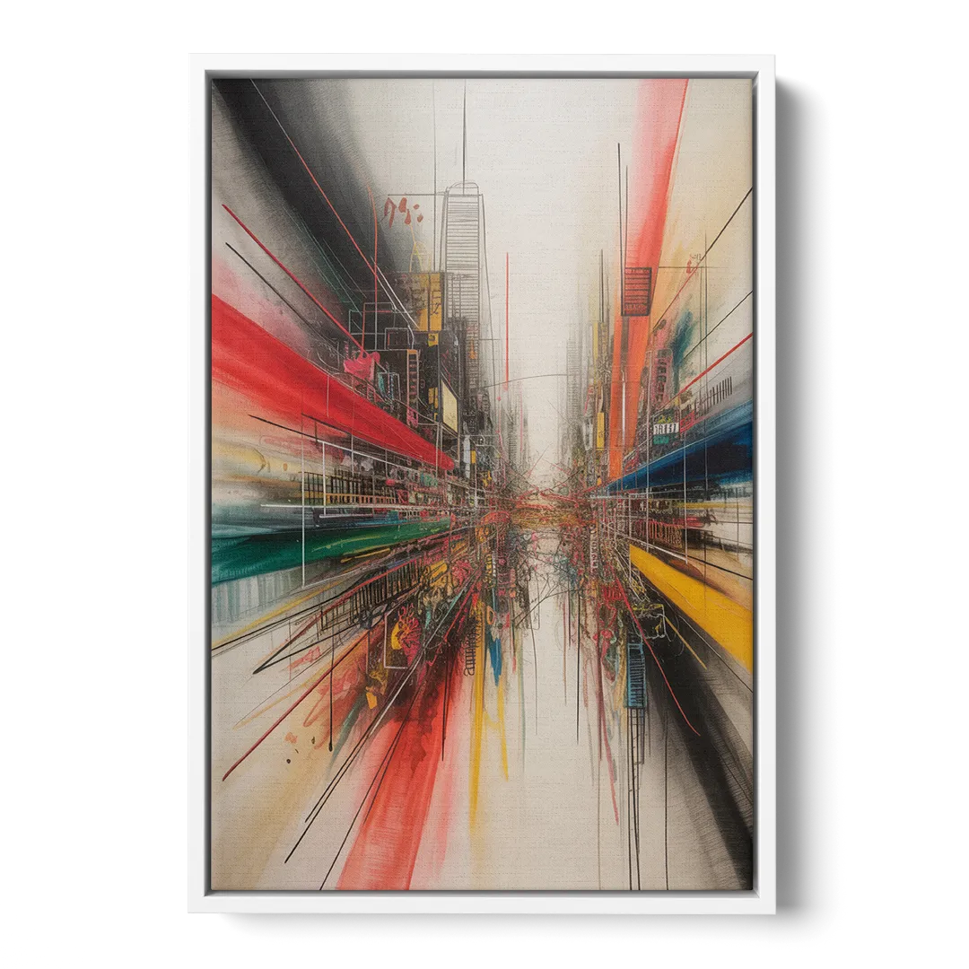 Urban Symphony Red Abstract - White Frame Canvas