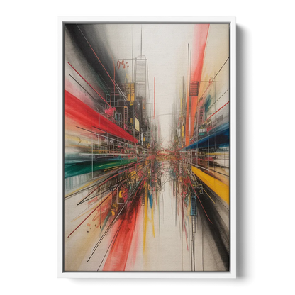 Urban Symphony Red Abstract - White Frame Canvas