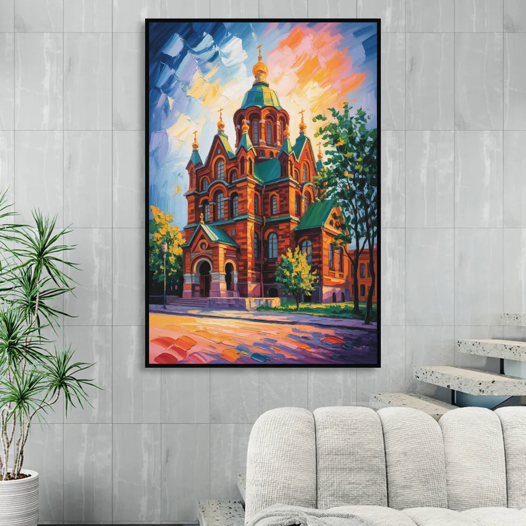 Uspenski Cathedral Charm Living Room - Black Canvas Wall Art