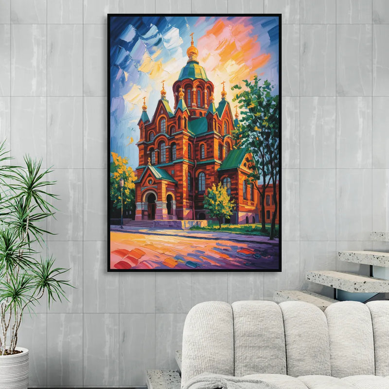 Uspenski Cathedral Charm Living Room - Black Canvas Wall Art