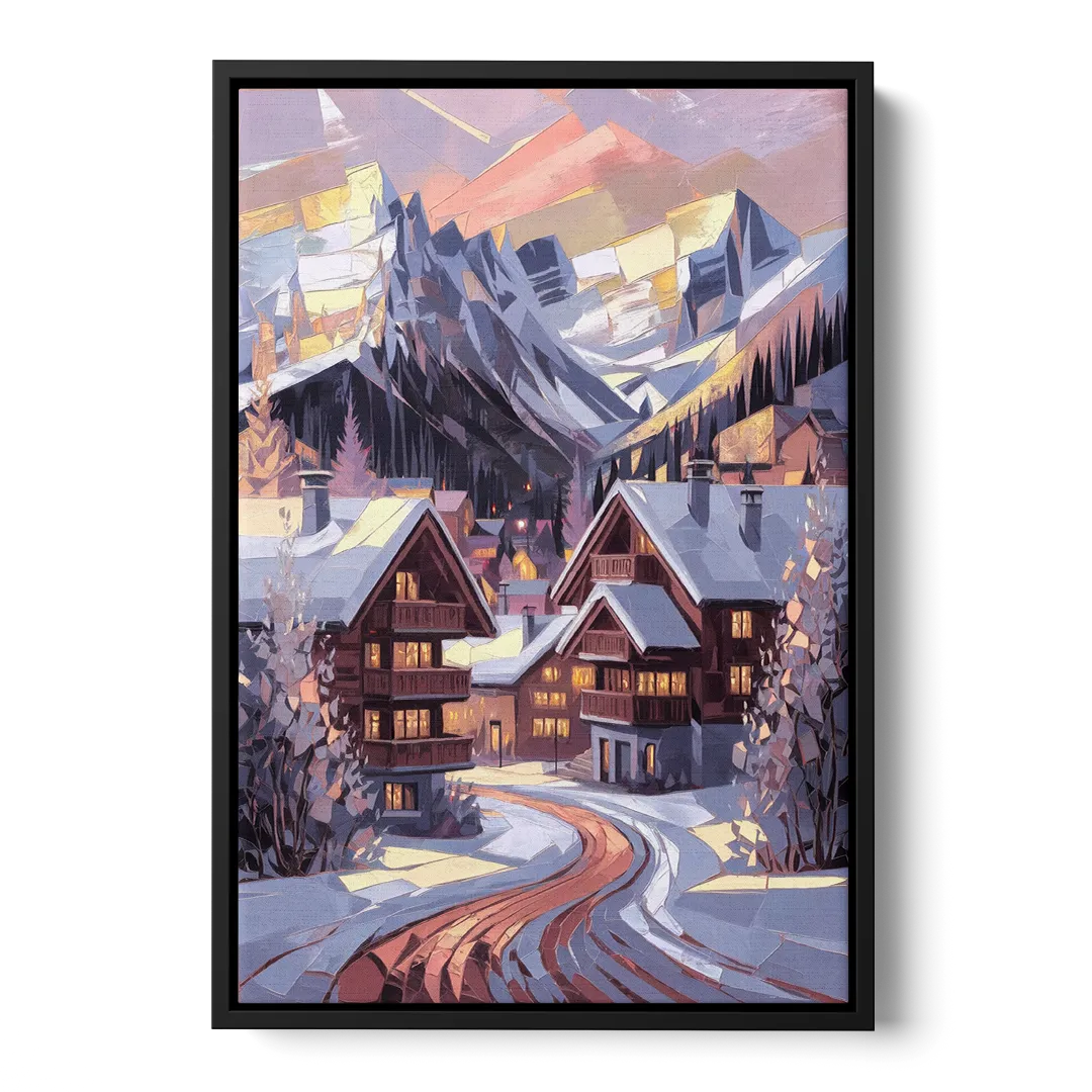 Vail Alpine Village Front - Black Canvas Wall Art